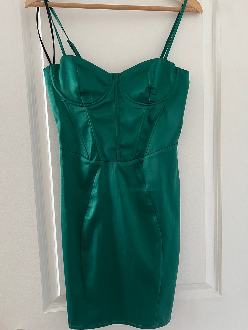 Emerald Satin Bustier Sheath Dress